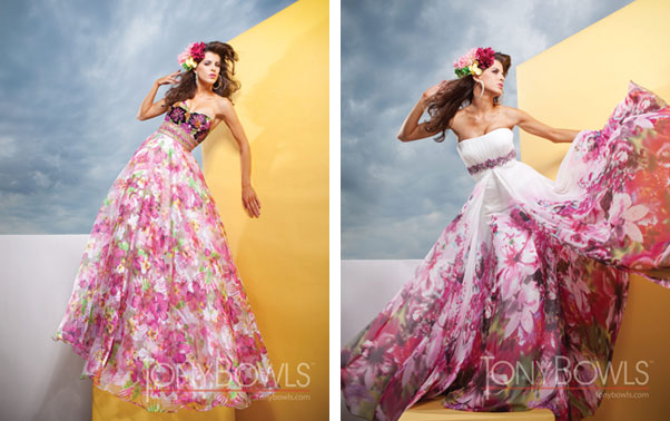 Rochie ampla de seara cu model floral Tony Bowls